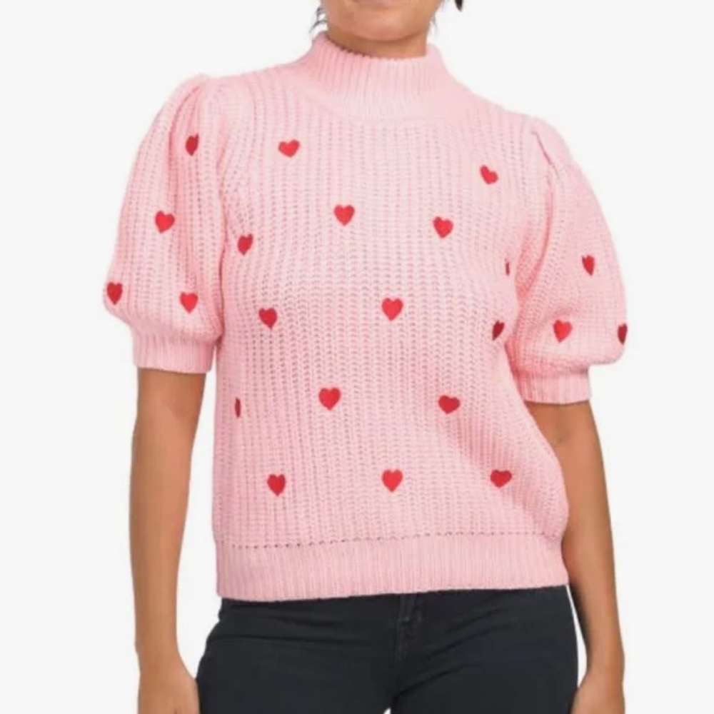 English Factory pink heart short sleeve sweater XS